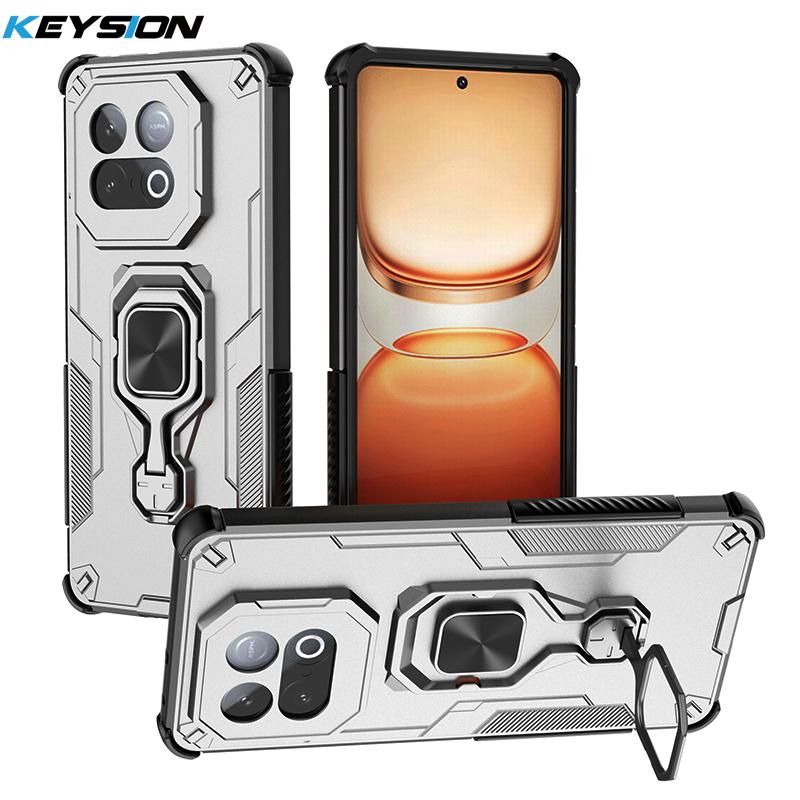 KEYSION Coque Armure Antichoc pour IQOO Z10 Turbo 5G Silicone+PC Support Anneau Métal Vertical Live Housse de Téléphone pour IQOO Z10 Turbo Pro