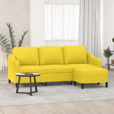 Vidaxl 3-Seater Sofa with Footstool, Light Yellow, 180 Cm, Fabric