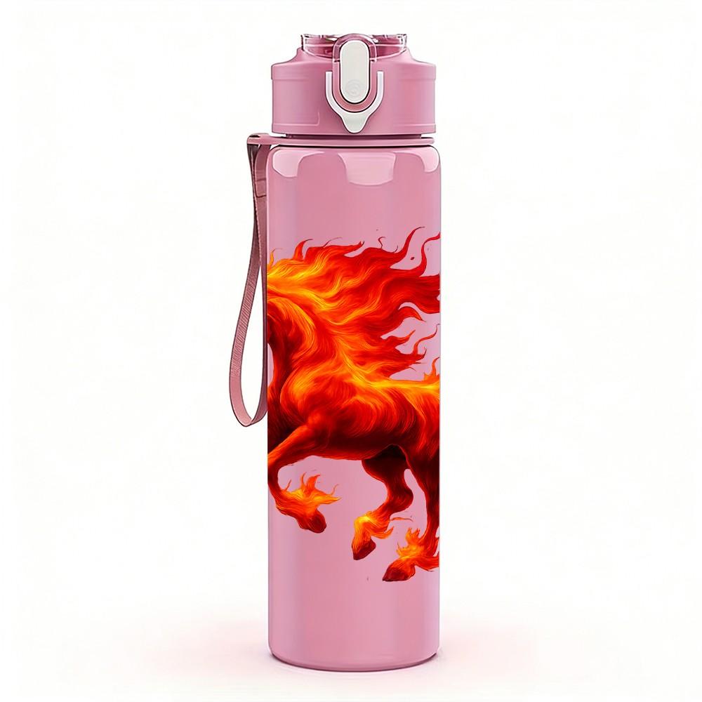 1PC Running Red Horse Silhouette 750ml Color Plastic Sports Water Bottle Leakproof Flip Straw Lid Suitable for Sports Office Home Use
