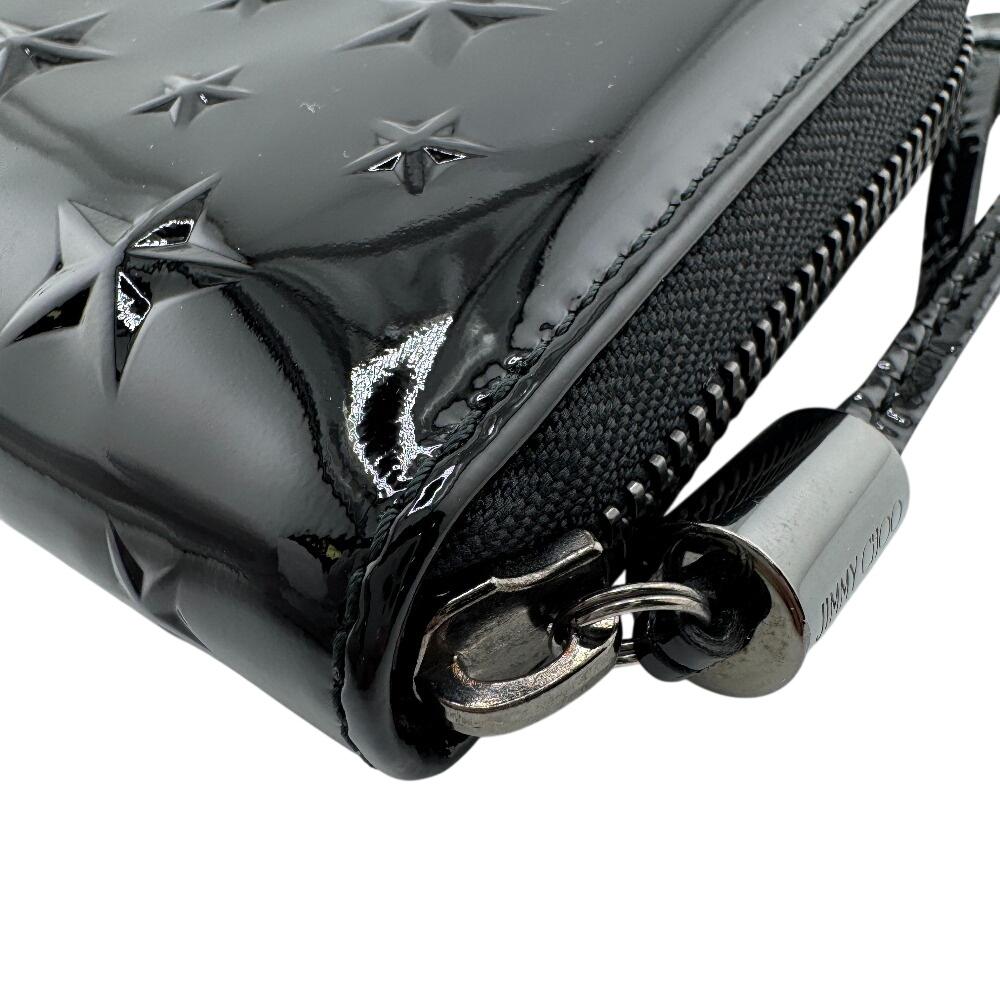 Jimmy Choo Round Zip Patent Leather Purse Black Patent Leather Women Used