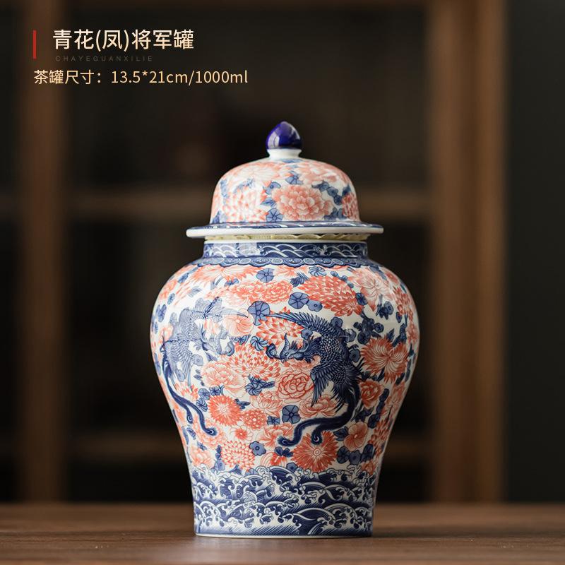 Creative Painted Floral Blue and White Porcelain Tea Pot Home Moisture-proof Sealed Coffee Jar Craft Decorative Jar Container