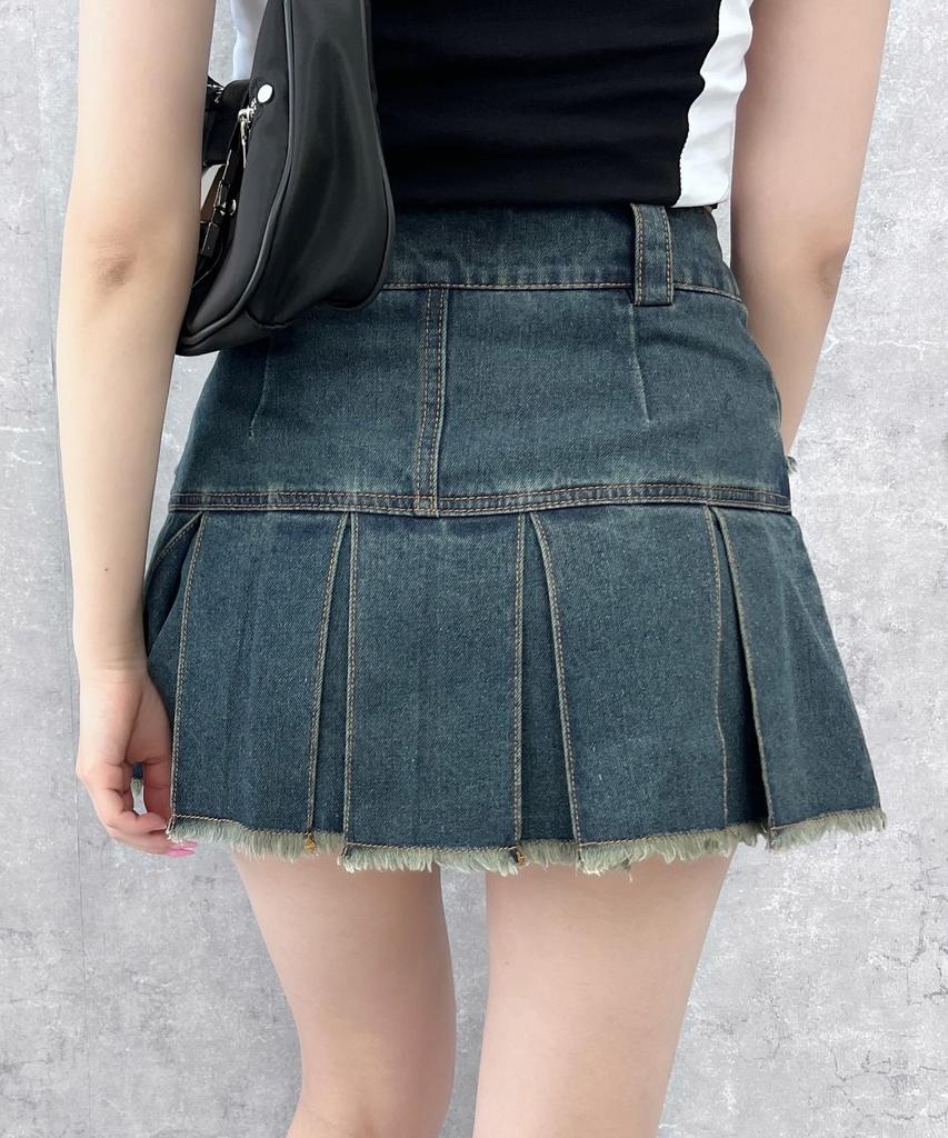 WEGO Figments Pleated Fringe Denim Mini Korean Perfect for and Size Medium Denim Skirt, Casual, Streetwear, Style, Spring, Summer, Autumn, Winter,