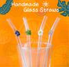 4pcs Glass Straws Colorful Flower Transparent Bend Straws 8.2''x8mm Drinking Straw with Cleaning Brush Cocktails Bar Accessories