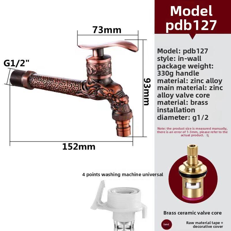 Elegant Golden Dragon Wall-Mounted Faucet with Single Cold Water Valve - Rustic Vintage Style, Stainless Steel and Zinc Alloy
