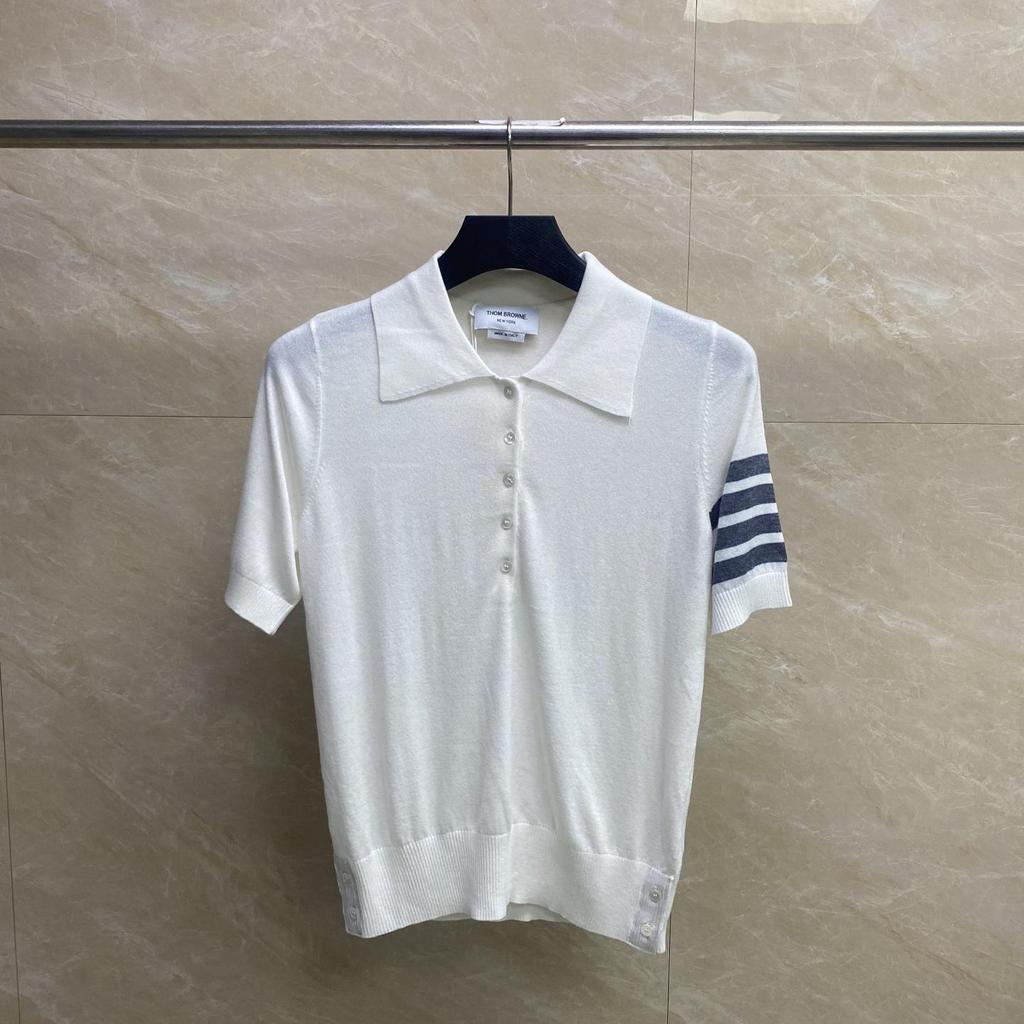 Summer Classic Four-Bar Lapel Short-Sleeve Ladies' Slimming Casual Polo