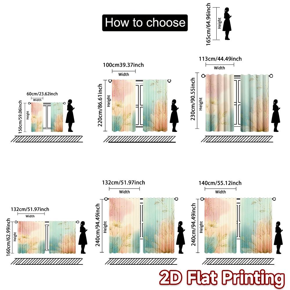 2D FLAT PRINTING 2pcs Curtains (Without Rod) Floral Gold Sparkle Design Women is Day Festival Creative Curtains Versatile Fabric