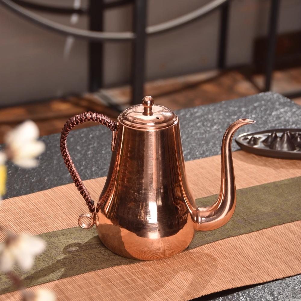 1L Handmade Pure Copper Coffee Pot Purple Copper Fine Mouth Hand Brewed Coffee Pot Hammer Patterned Copper Pot