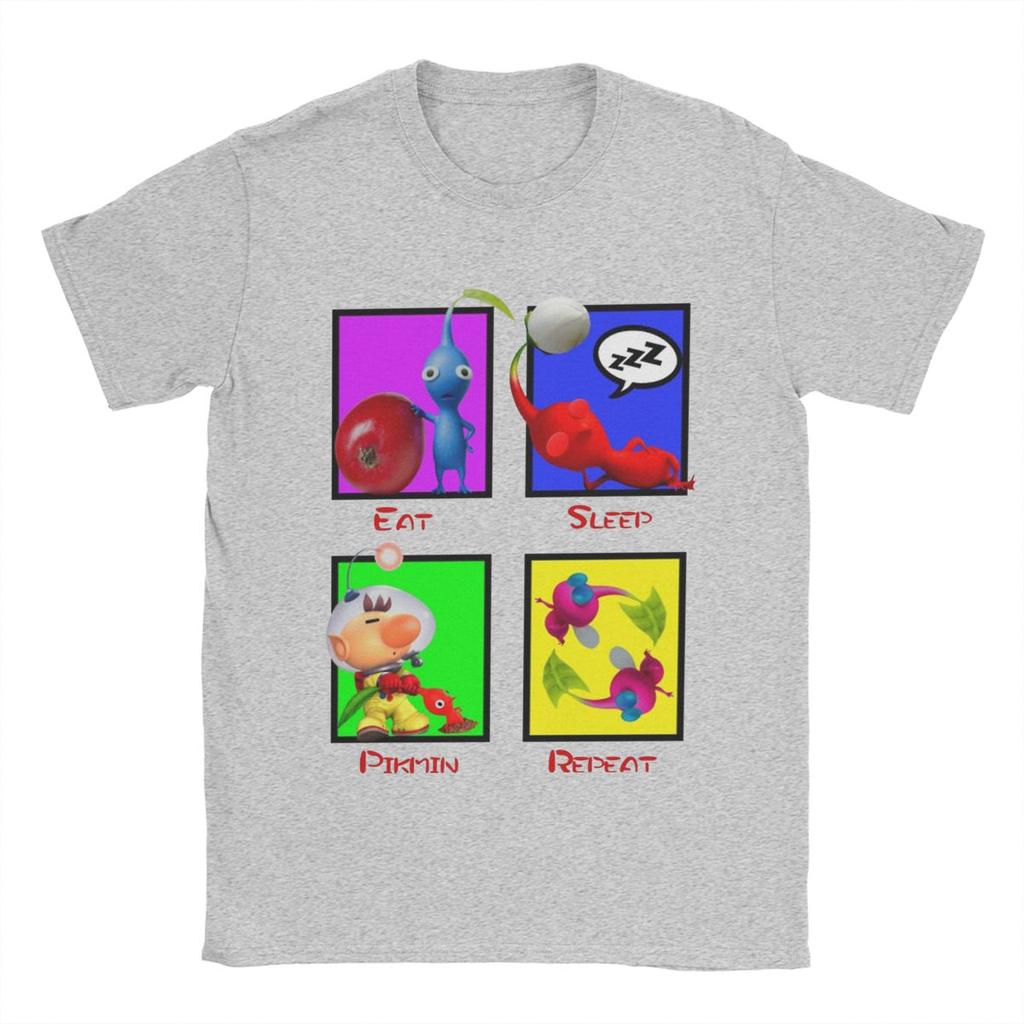 Men's Eat Sleep Pikmin Repeat T Shirt 100% Cotton Clothes Leisure Short Sleeve Round Neck Tees Printing T-Shirt
