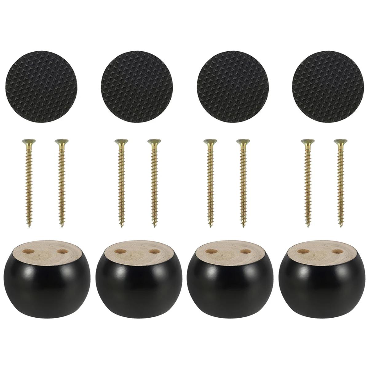 

4 шт. деревянных ножек для мебели 10 см, округлые ножки для дивана из цельного дерева с винтами для самостоятельного изготовления ножек для стульев, шкафов, столов, сменный комплект чёрный