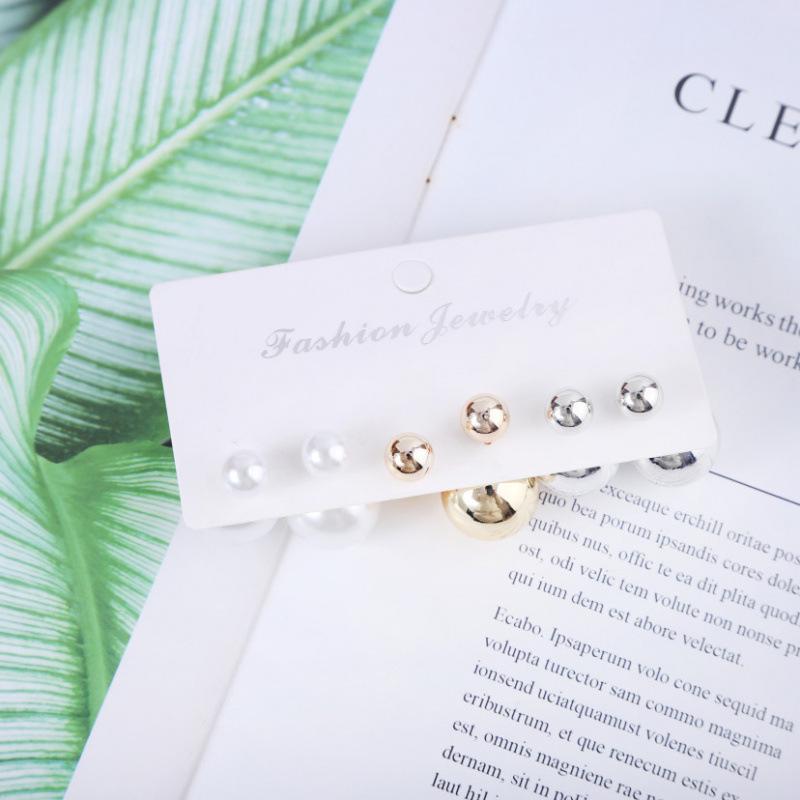 Европейско-американский набор из 3 пар круглых сережек-гвоздиков с бусинами: Стильный, простой и универсальный