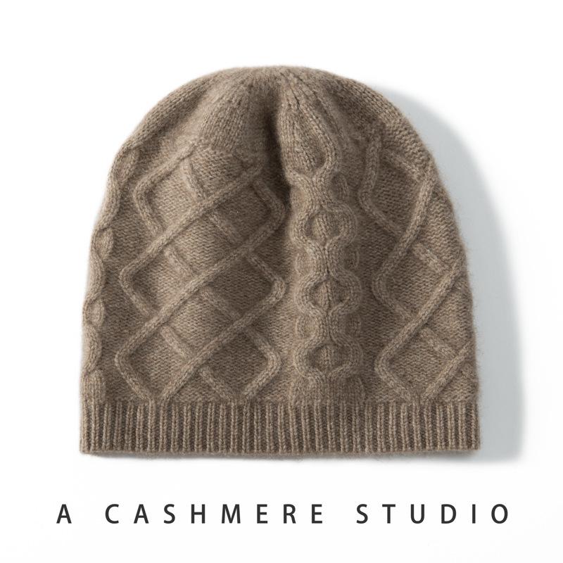 Women's Retro 100% Cashmere Cable Knit Fisherman Hat: Accentuates Face, Versatile, Trendy, Solid Color Commuting Hat