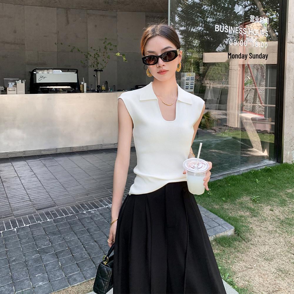 

Women s Sleeveless French Design Knit Vest - Elegant, Slimming Summer Style 2026 One Size білий