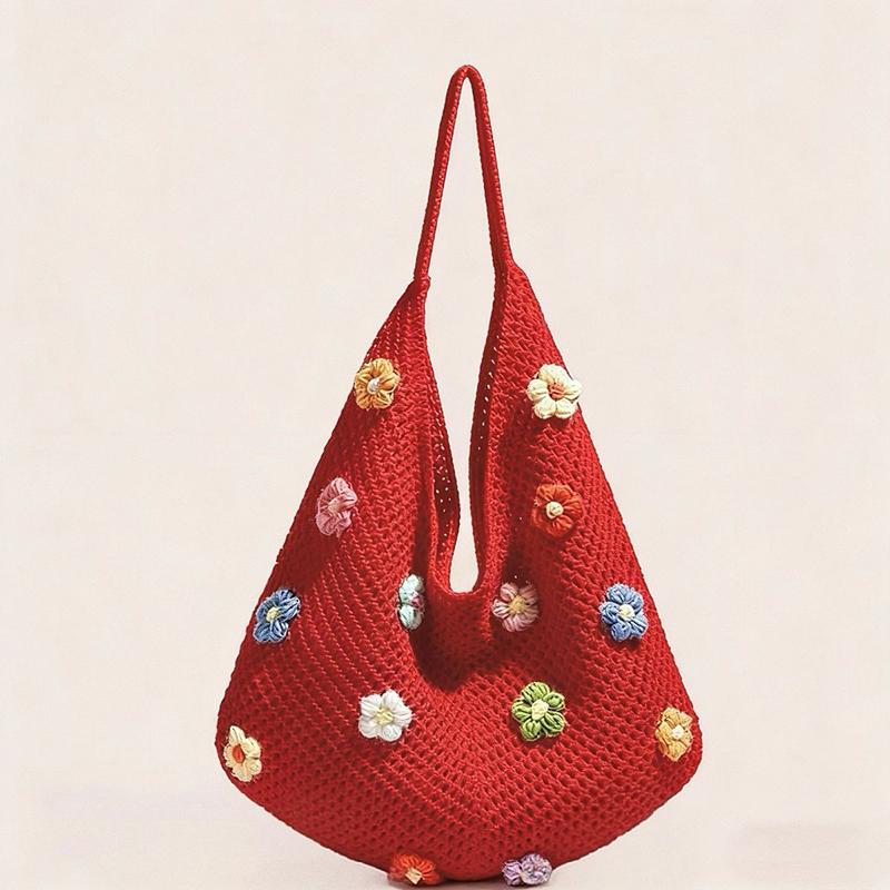 Yogodlns Letnia Pleciona Torba na Ramię dla Kobiet, Modna Duża Torba Tote, Plażowa Kwiatowa Wzorzysta Torba z Wypustkami na Ramię