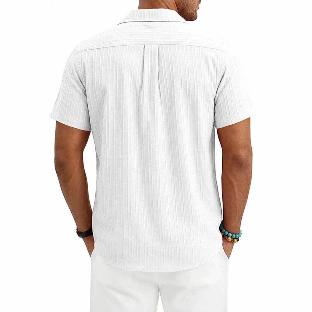 Loose Cuban Collar Short Sleeve Shirt Men's Summer Casual Solid Color Beach Shirts Men