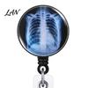 ID Card Holder Radiology Badge Reel, Retractable Skeleton with Clip, Chest Medical Student Skull Bones Patterns Name for Nurse Doctor Cards Clip
