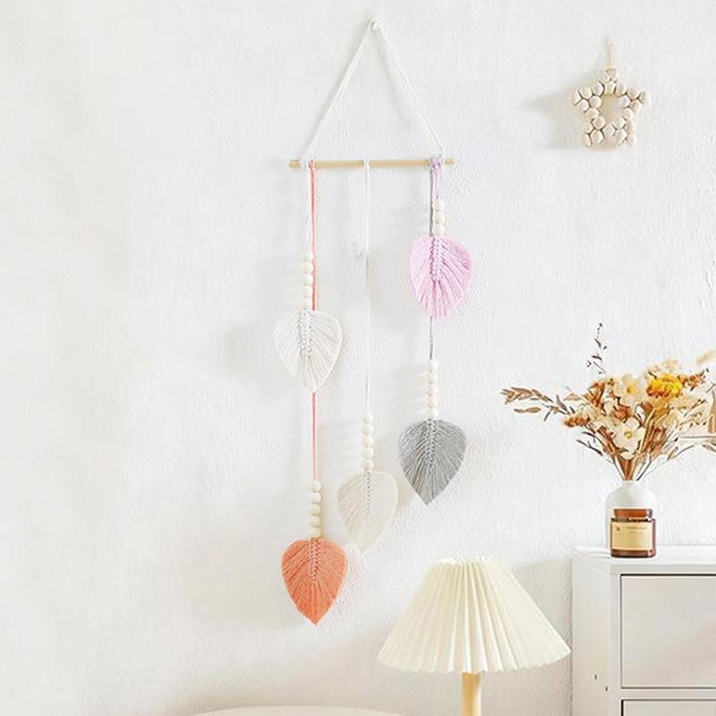 1PC Macramé Minimaliste Quatre Couleurs Bohème Mur DIY Feuille Tissé à la Main Suspendu Tapisserie Moderne Scandinave 70x25cm