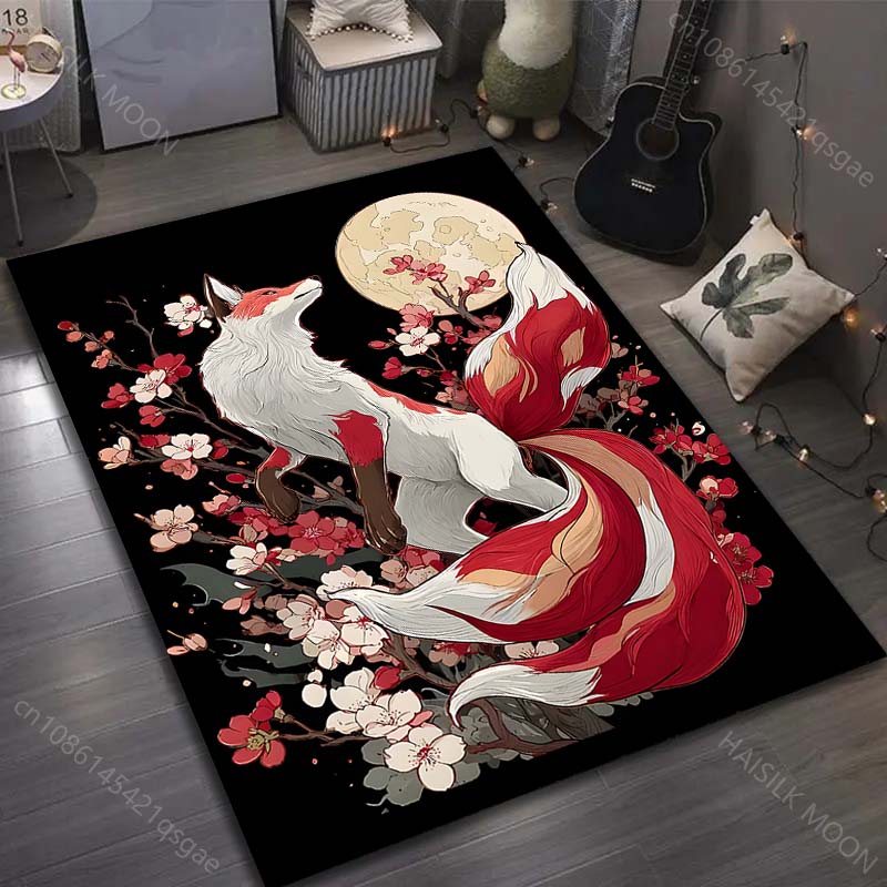 

1PC Fox with cherry blossoms moon Pattern Rug Carpets for Bedroom Living Room Sofa Mat Creative Door Mat Cloakroom Home Decor 40x60cm