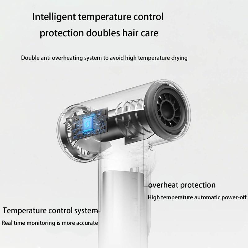 Light Weight Wireless Blow Dryer Rechargeable Portable Hair Dryer Intelligent Temperature Control for Home and Travel
