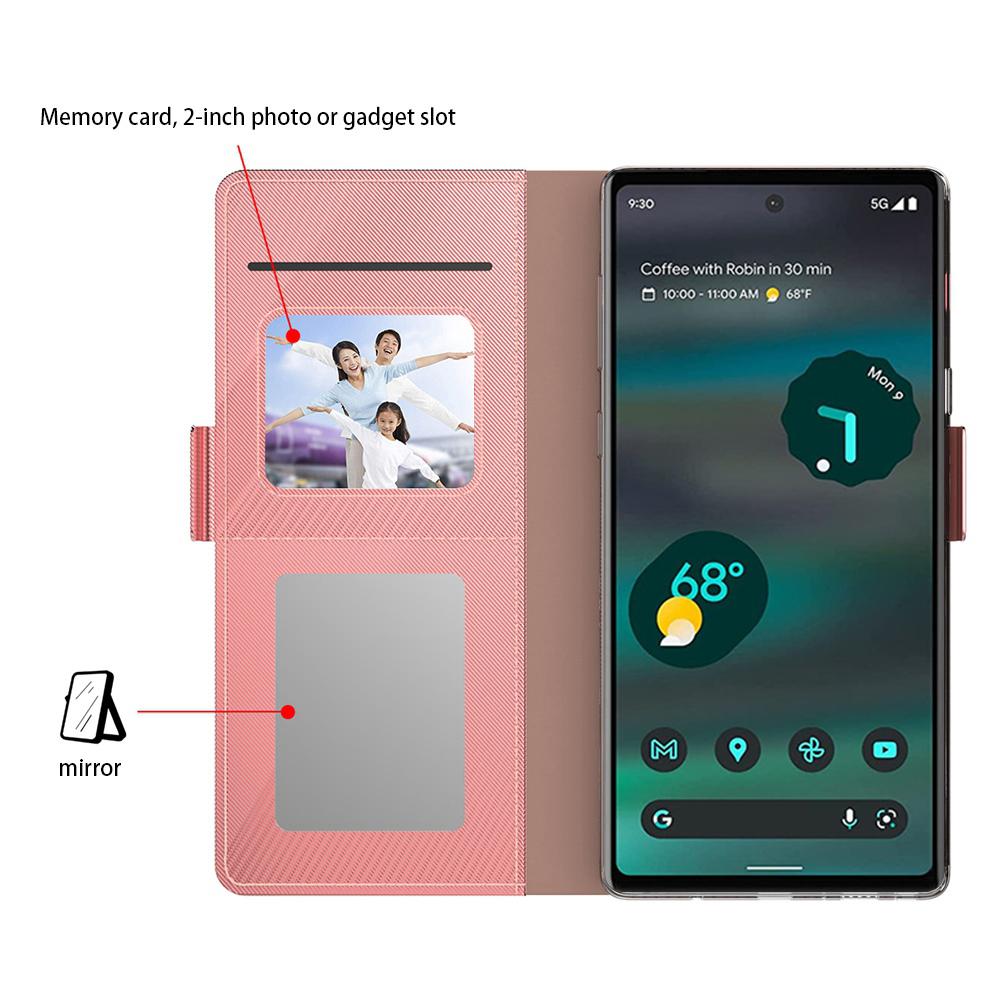 For Google Pixel 10 Pro XL Case Stand PU Leather Phone Cover Card Holder Mirror