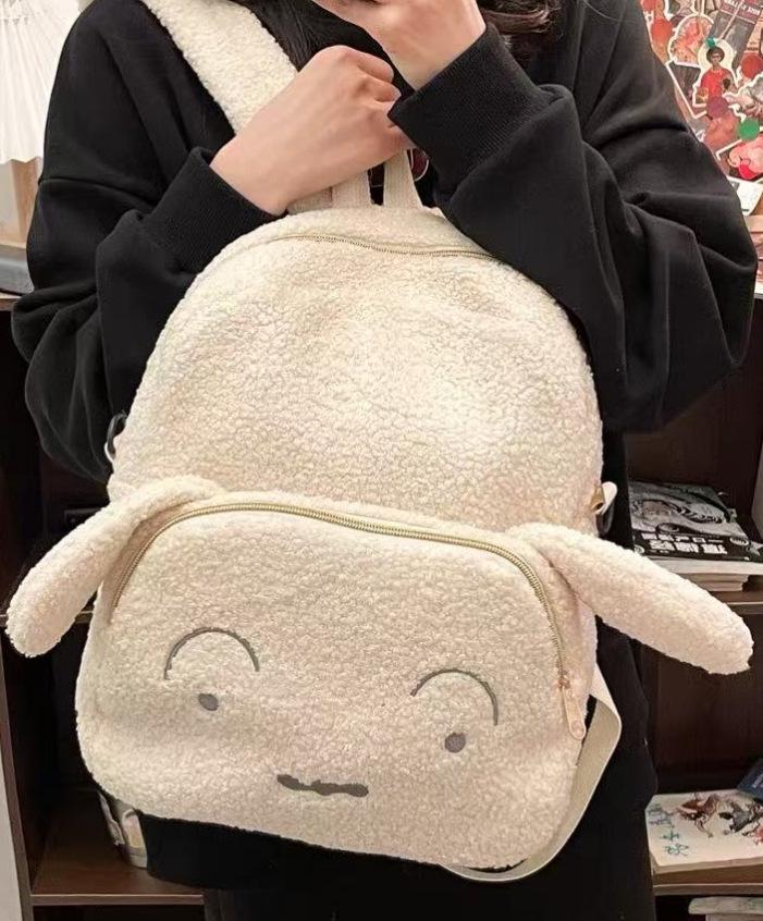 Quirky Hot Pink Lambswool Backpack - Youthful Women's Fashion & Student Bookbag