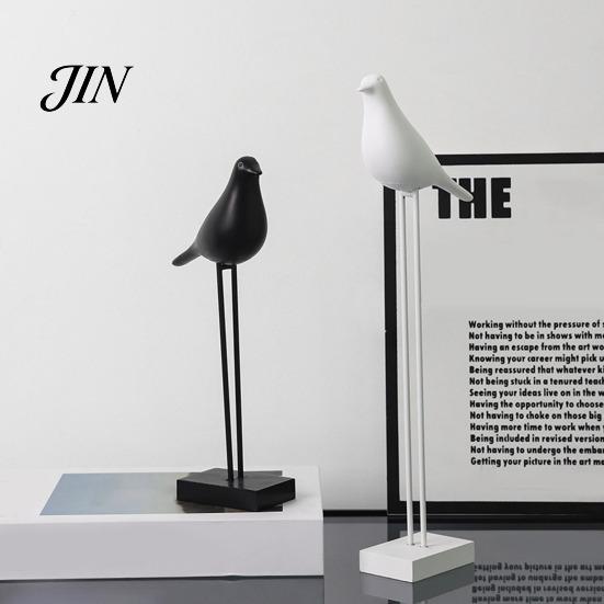Handcrafted Resin Bird Sculptures Black & White Figurine, Minimalist Modern Art Sculpture for TV Contemporary Office Desktop Ornaments Cabinet