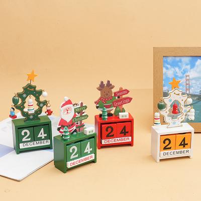 Christmas Wooden Desktop Calendar Santa Snowman Reindeer Tree Perpetual Calendar Wood Display