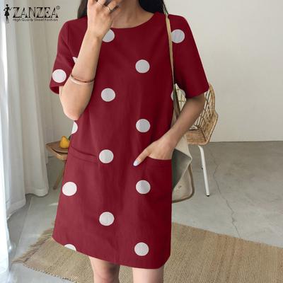Robe coréenne décontractée à manches courtes et pois pour femme, coupe H