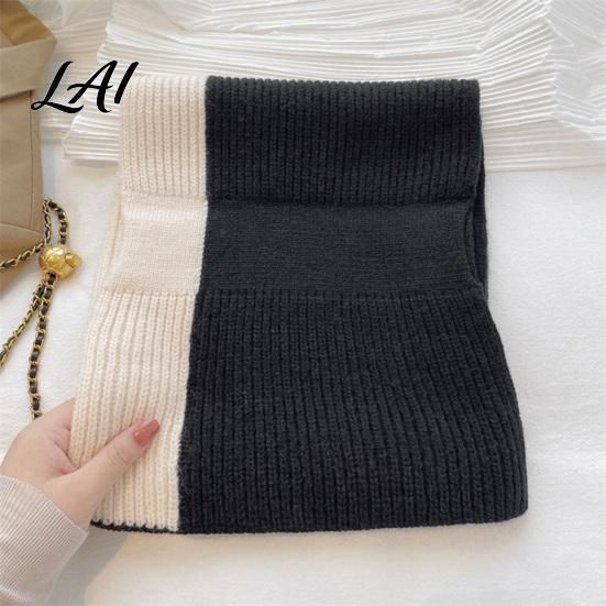 Stylish Retro Neck Scarf for Dates Knitted Warmer Women Winter Cold Weather Windproof Gaiter Autumn Fashion Accessory Contrast Color Shawl