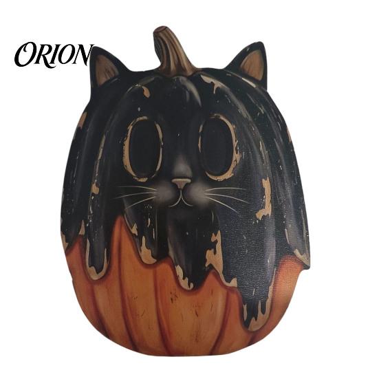 Atmospheric Retro Interior Ornaments Halloween Wooden Ornaments, Distressed Pumpkin/Cat Decorations, Desktop & Wall Artistic Home Office Decor Decors