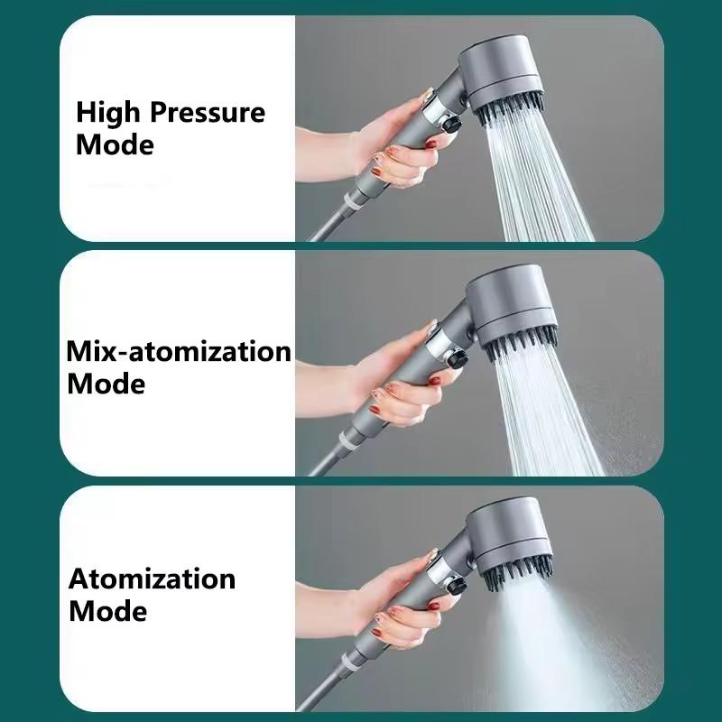3 Mode High Pressure Shower Head Adjustable ShowerHead Filter With Massage Brush One-Key Stop Shower Bathroom Accessories