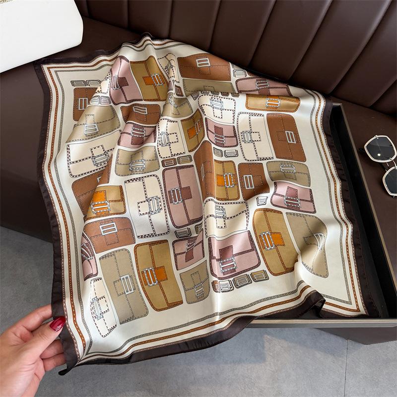 Fashion Luxury 70cm Square Scarves Women's Soft Satin Bandana Small Tartan Design Neckties Hairbands Bags Foulard Shawl
