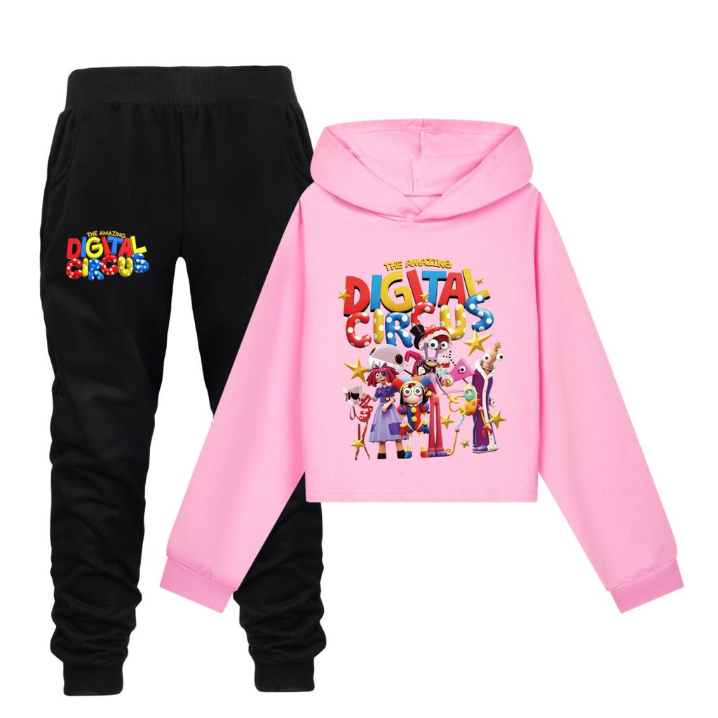 Het Geweldige Digitale Circus Meisjes Cropped Hoodie Broek Twee Delig Pak Casual Mode Pomni Opdruk Kinder Outfit
