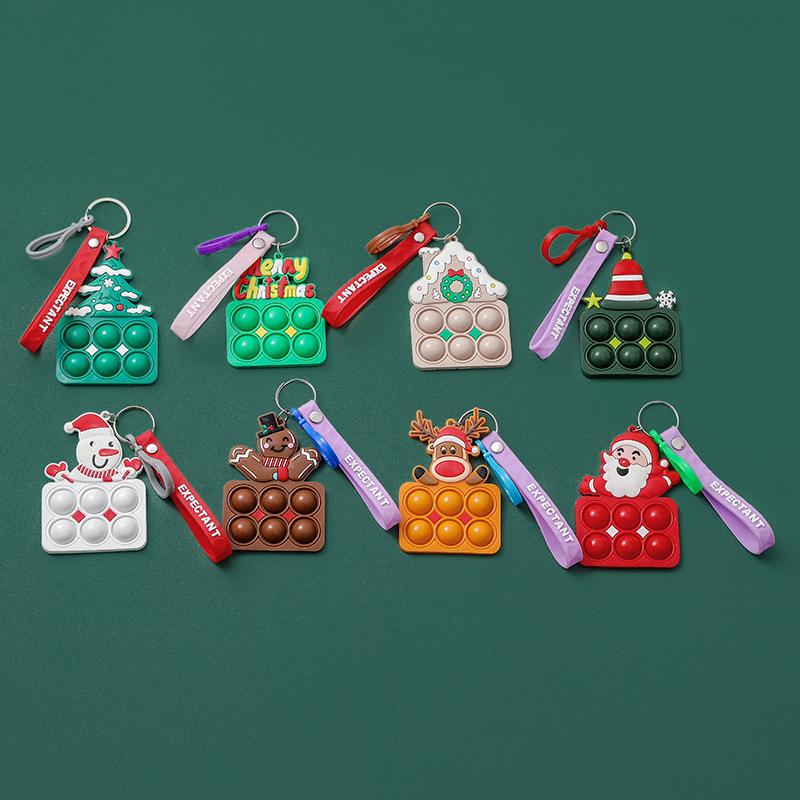 

8Pcs Small Pop Bubble Keychain Christmas Simple Dimple Fidgeting Toys Stress Ease Plaything Pendant Santa Keychain For Christmas