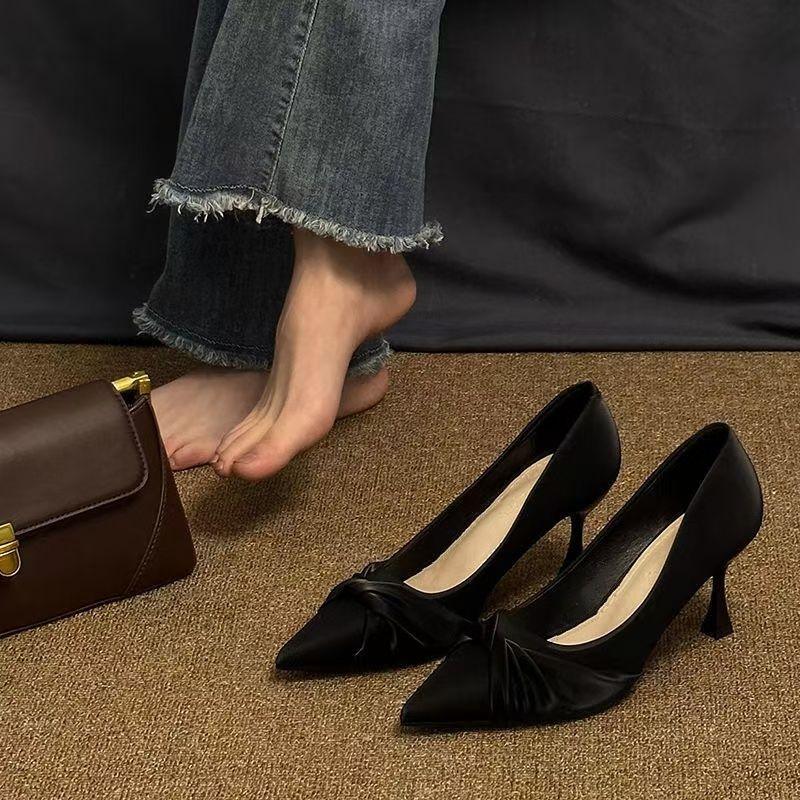 French evening breeze temperament commuter high heels new soft leather pointed tip shallow mouth not tired feet do not grind feet work shoes