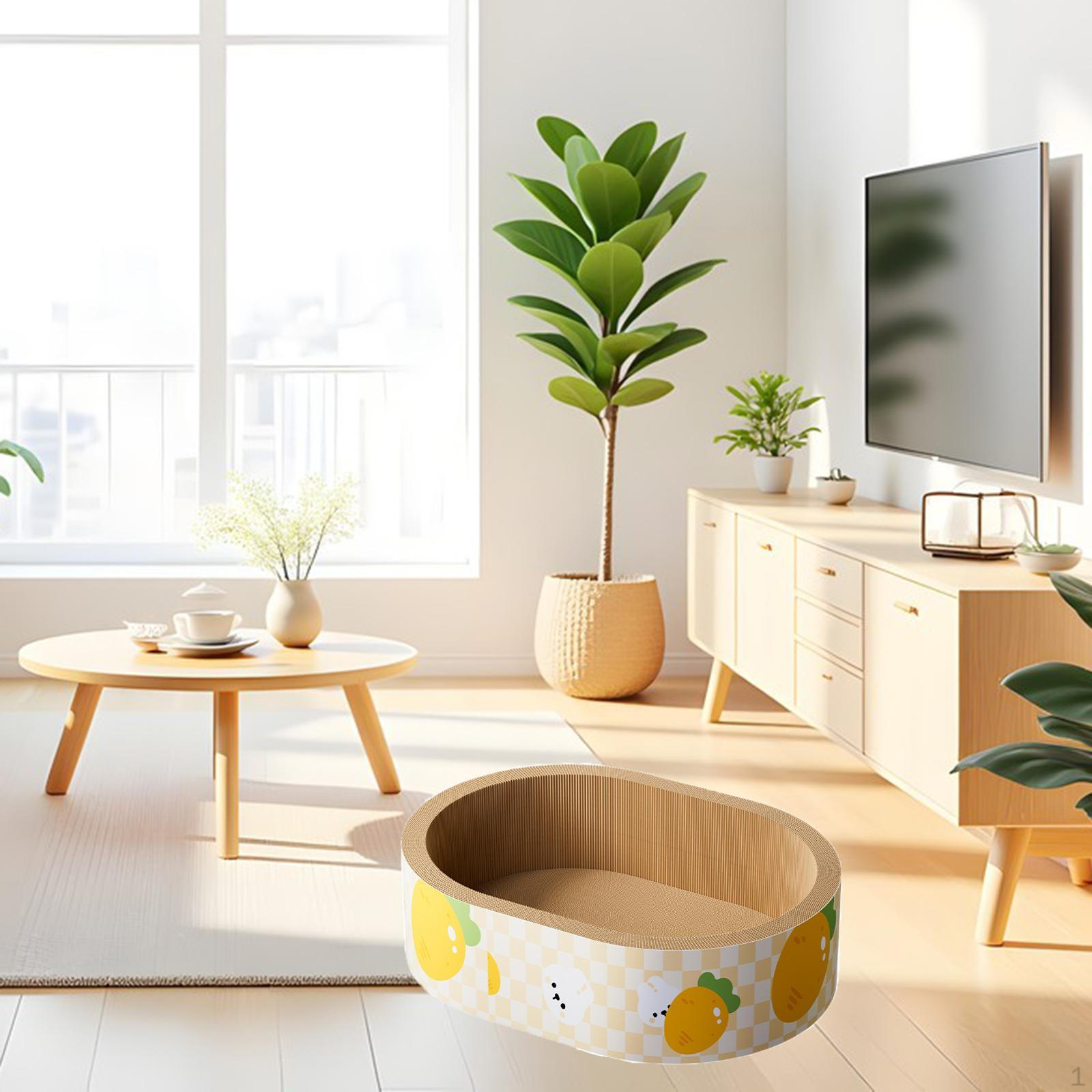 

Cat Scratcher Cardboard Bed Breathable Oval Bowl Shape Scratching Resistant Corrugated Paper