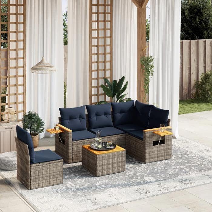 VidaXL Salon de Jardin avec Coussins 6 pcs, Canapés de Patio, Ensemble de Meubles, Mobilier de Terrasse Exterieur, Gris 3226824