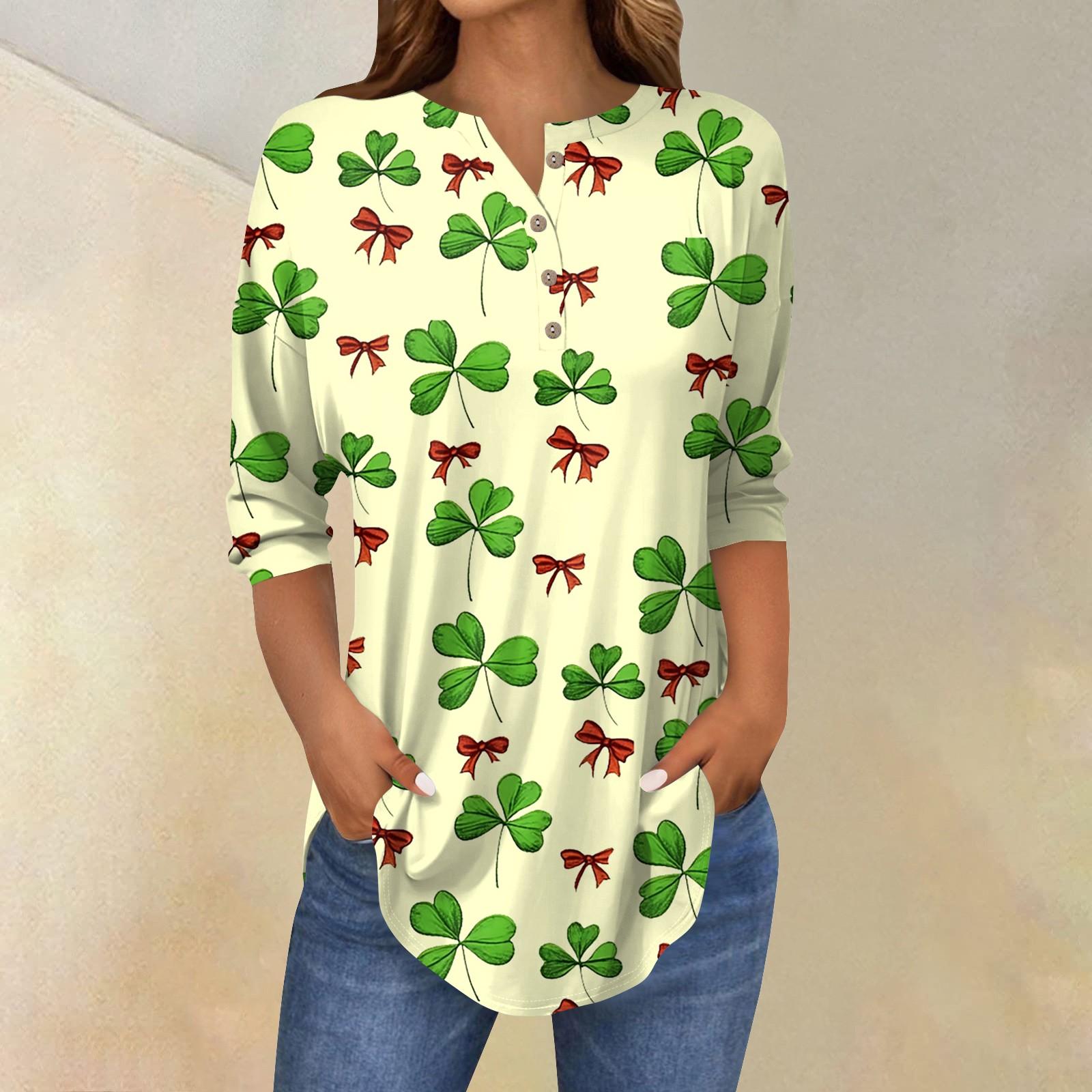 

Женские топы с рукавами 3/4, летние футболки с принтом и V-образным вырезом, повседневные базовые футболки, рубашки на пуговицах, туники, топы St. День Патрика L бежевый