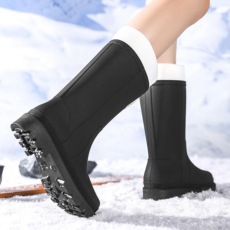 New women's rain shoes velvet medium tube outdoor waterproof thick-soled rubber shoes high tube fashion women's rain boots wear-resistant overshoes