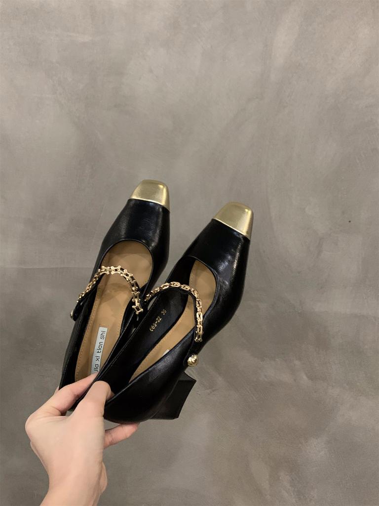 French thick heel square head Mary Jane single shoes women's shoes 2025 new spring and autumn small fragrant temperament evening shoes