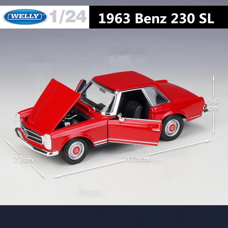 Welly 1/24 Mercedes-Benz 230SL Alloy Sports Car Model Diecast Metal Classic Retro Old Car Vehicle Model Simulation Kids Toy Gift