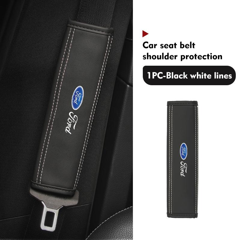 JQOZ8 Leather Seat Belt Shoulder Cover Trim Edge Three Color Anti‑Scratch For Ford Fiesta Ranger Mondeo Escape Ecosport Fusion