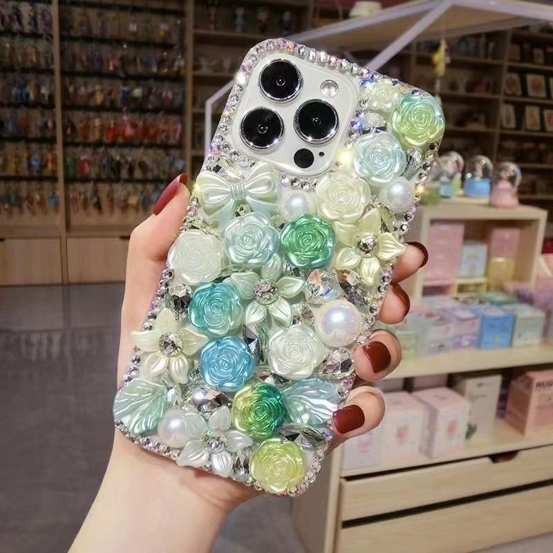 

Rhinestone Full Diamond Flower Pearl Phone Case for Xiaomi 14 Pro Mi 13 Ultra 13T Mi12 12s 12X 11 Glitter Crystal Hard Cover Xiaomi12sPro зелёный