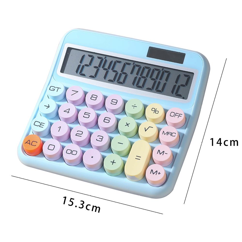 Mechanical Calculator 12 Digit Large LCD Display Big Round Button 15 degrees Tilt Screen Cute Candy Colored Dual Power