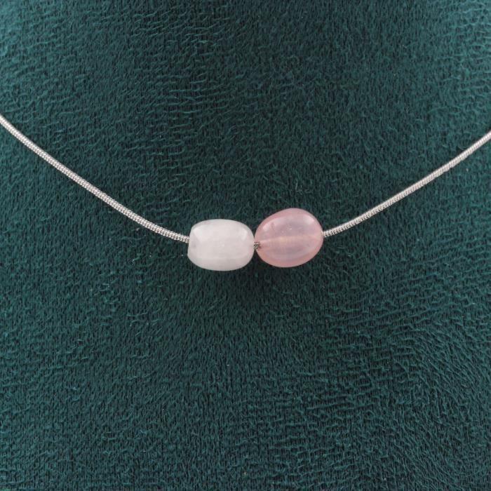 Collier - A Bijoux - Quartz rose - Chaine en acier inoxydable - Taille personnalisable - 45 cm