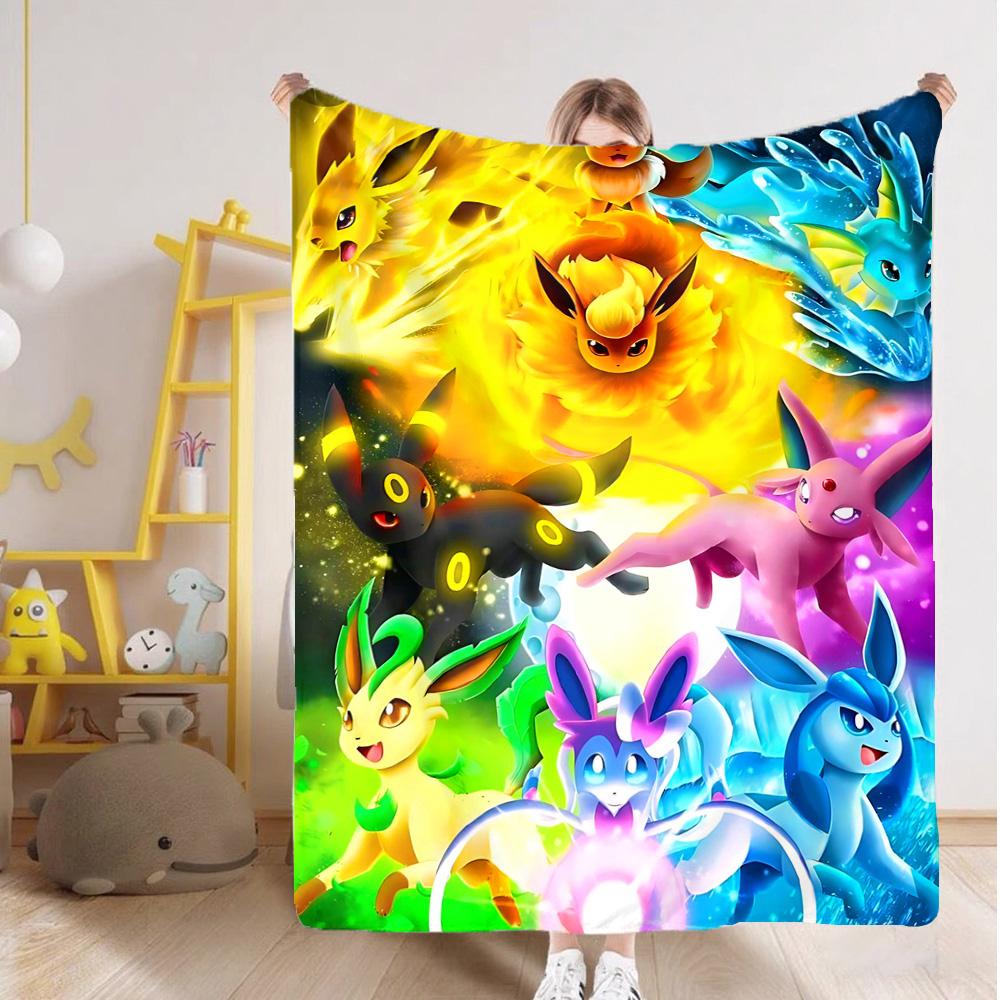Kawaii E-Eevees Blanket Furry Sofa Blankets Fluffy New Year Bedspread on the Bed Camping Home and Decoration Anime Sofas Picnic