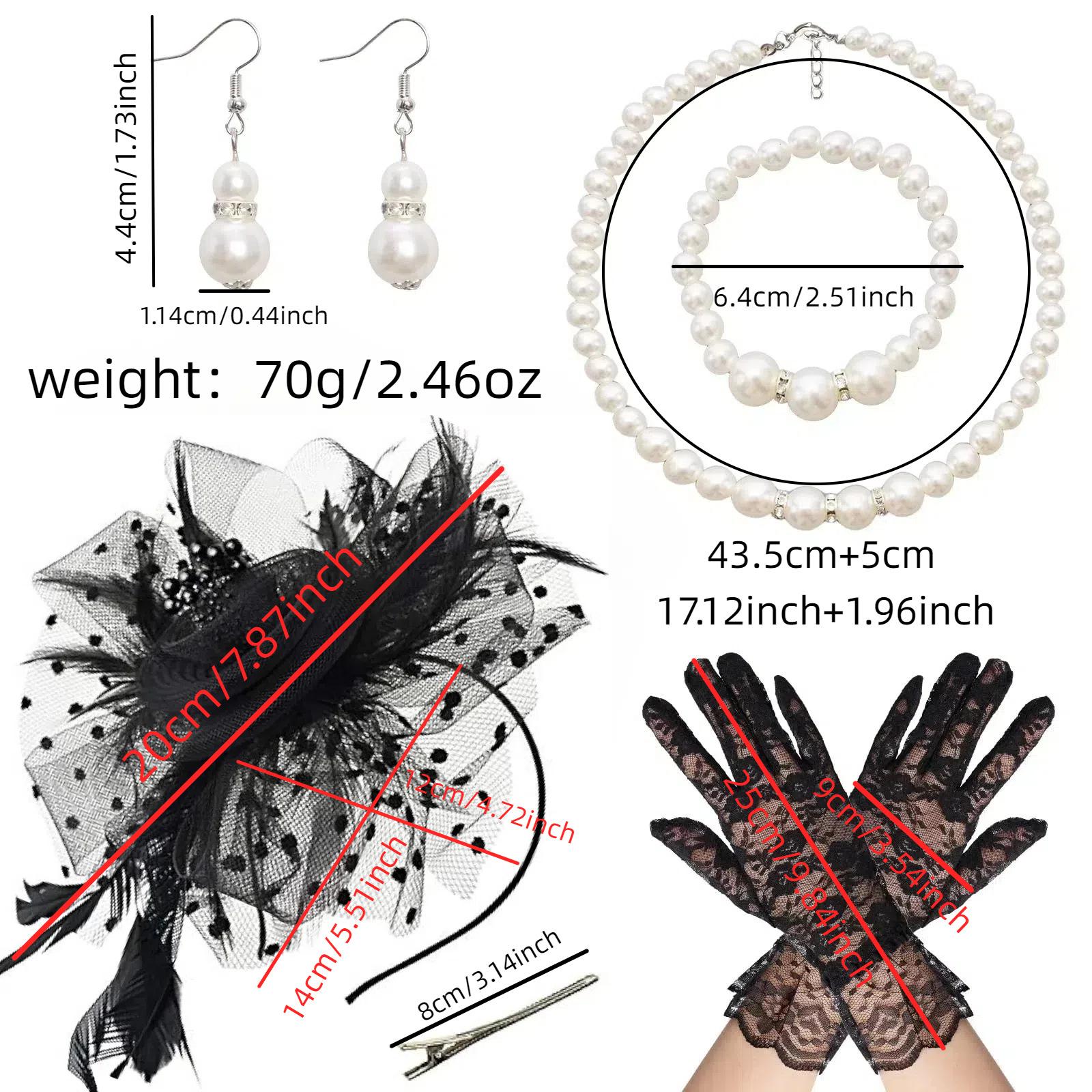 

Imitation Pearl Necklace Set with Mesh Headband and Gloves , Elegant Jewelry for Banquet Daily Wear чёрный