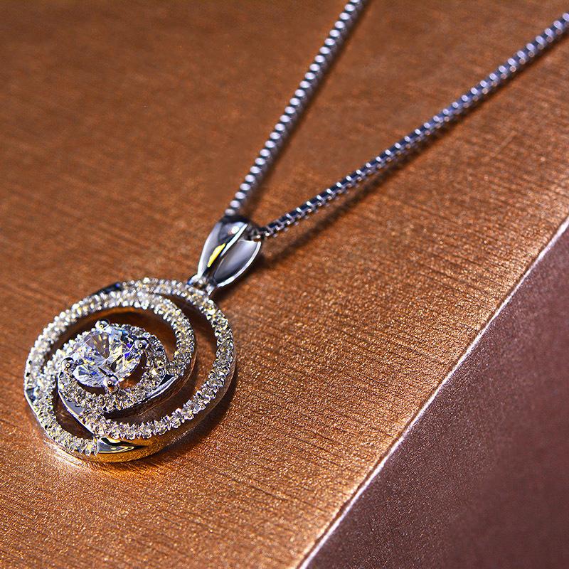 Silver Spiral Swirl Round CZ Pendant Necklace Multi Layer Pave Crystal Box Chain Women Wedding Fashion Jewelry