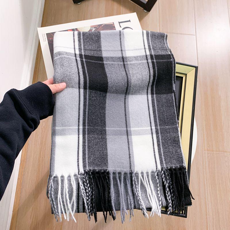 Women's Faux Cashmere Plaid Scarf - Korean Style, Thick & Warm Autumn/Winter Shawl