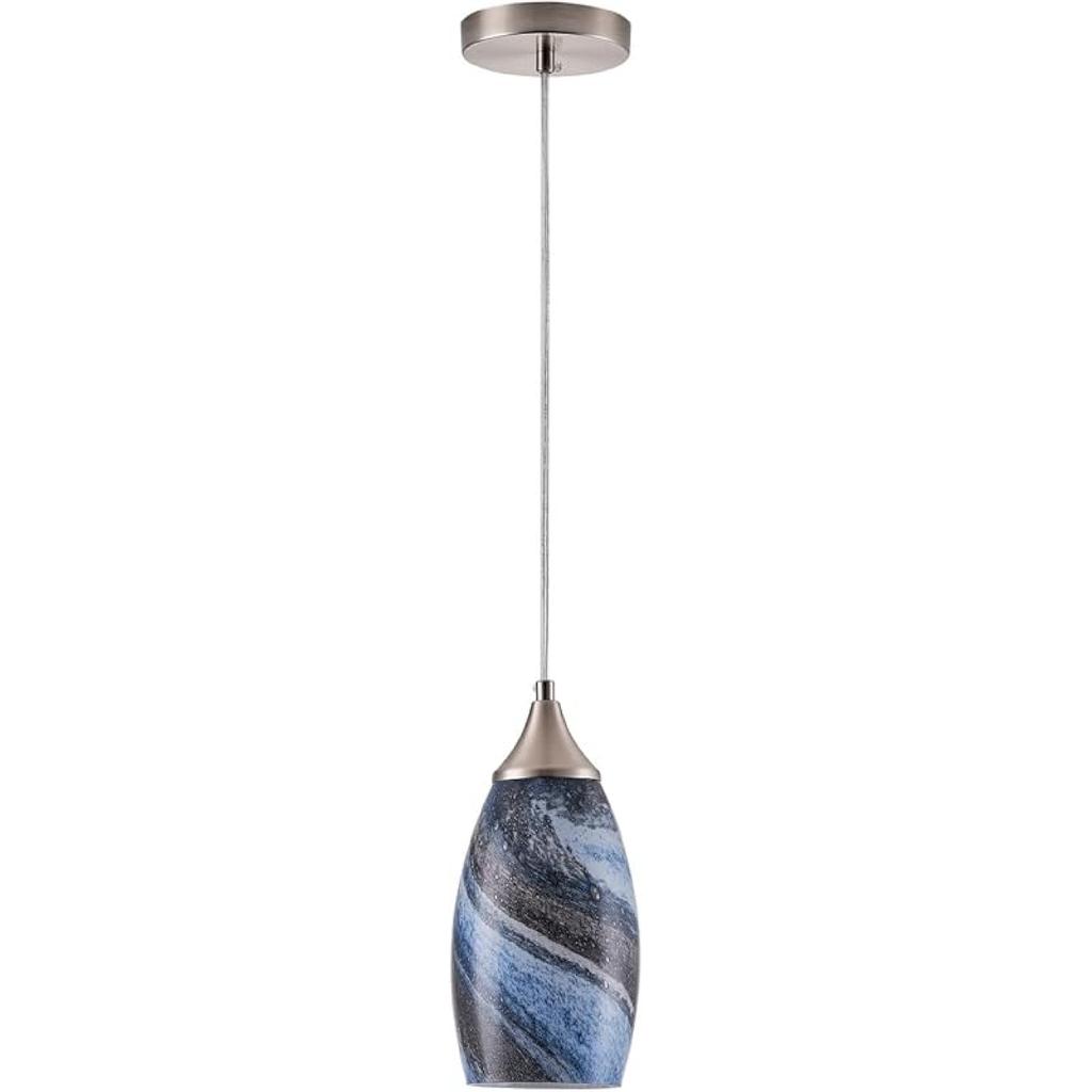 Aiwen Farmhouse Kichen Island Pendant Lights Fixtures Grey Hand Blown Marble Art Glass Pendant Lighting Brushed Nickel Finish Modern Hanging Light