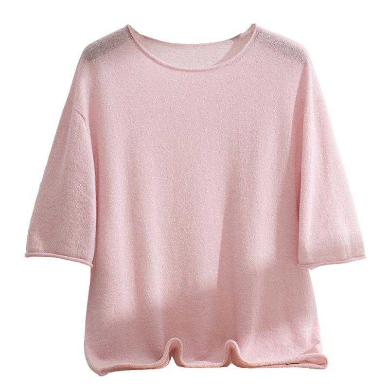 Damen Pullover aus 100% reinem Kaschmir - Vielseitiger lockerer Schnitt, Rundhalsausschnitt, Kurzarm Strickware für Herbst/Winter